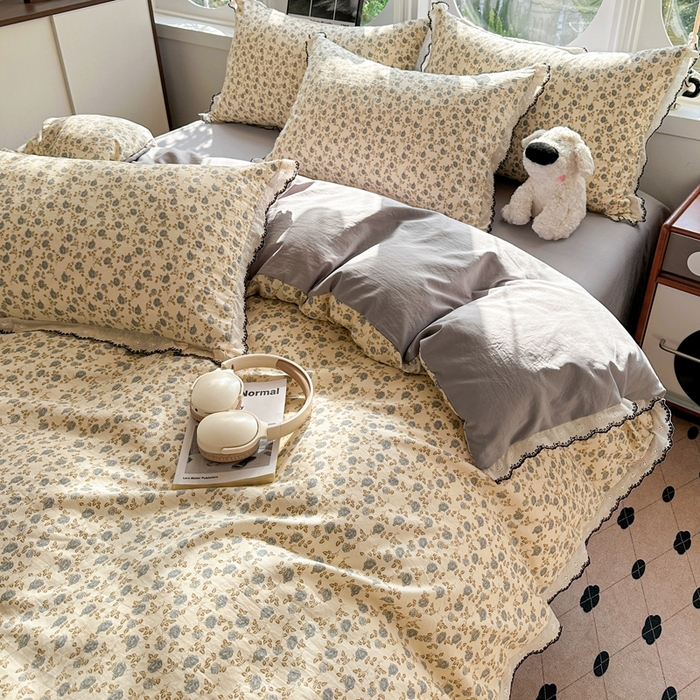 91家纺网 家纺一手货源 找家纺 芯贝儿 2026新款A类仿棉古法水洗棉复古法式花边四件套（提供买家秀） 兰溪