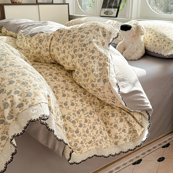 91家纺网 家纺一手货源 找家纺 芯贝儿 2026新款A类仿棉古法水洗棉复古法式花边四件套（提供买家秀） 兰溪