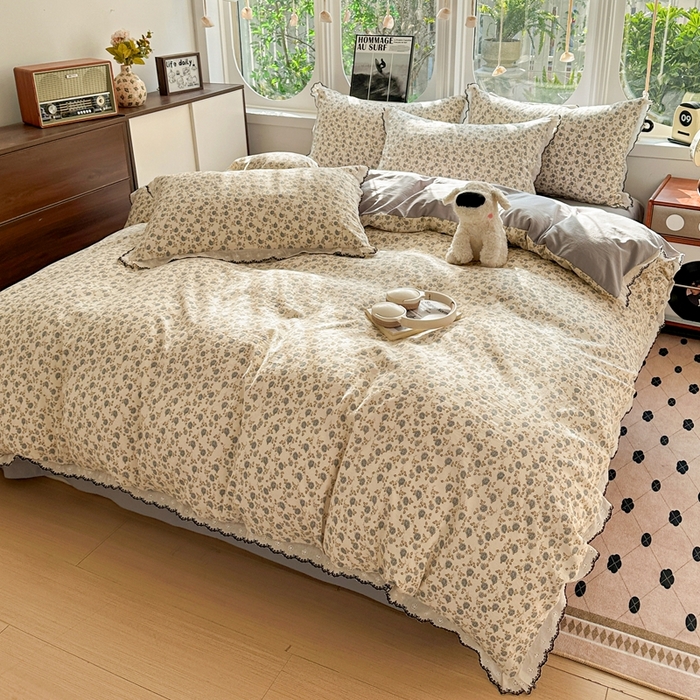 91家纺网 家纺一手货源 找家纺 芯贝儿 2026新款A类仿棉古法水洗棉复古法式花边四件套（提供买家秀） 兰溪