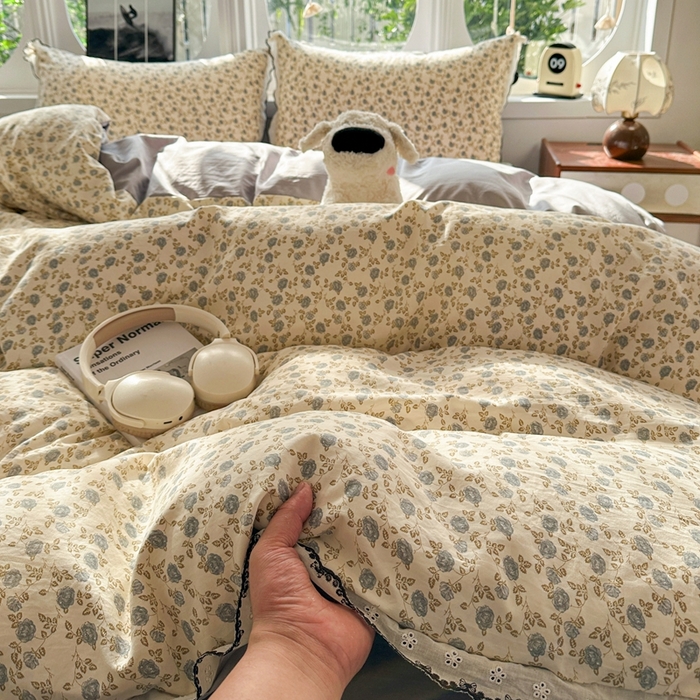 91家纺网 家纺一手货源 找家纺 芯贝儿 2026新款A类仿棉古法水洗棉复古法式花边四件套（提供买家秀） 兰溪