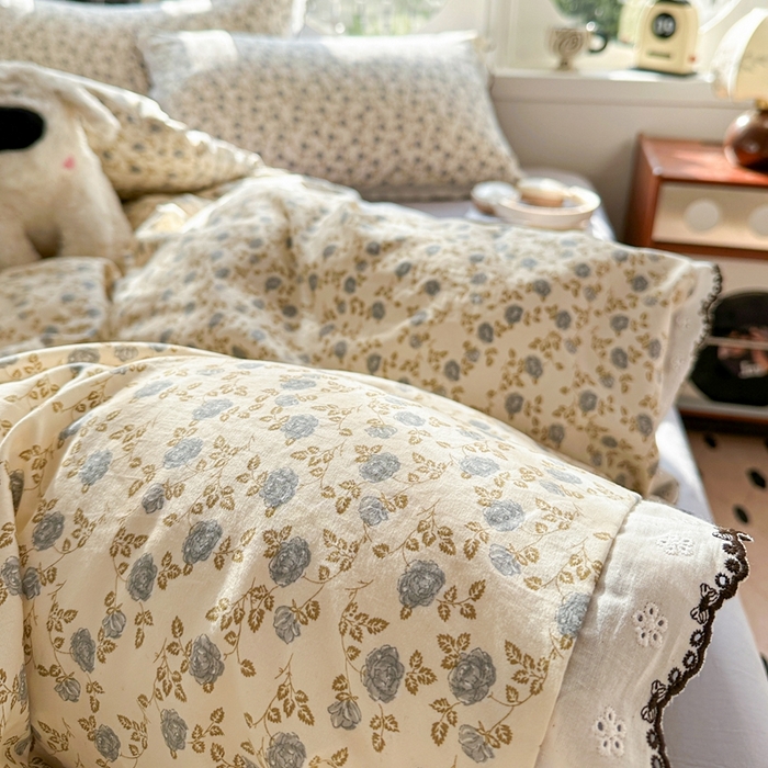 91家纺网 家纺一手货源 找家纺 芯贝儿 2026新款A类仿棉古法水洗棉复古法式花边四件套（提供买家秀） 兰溪