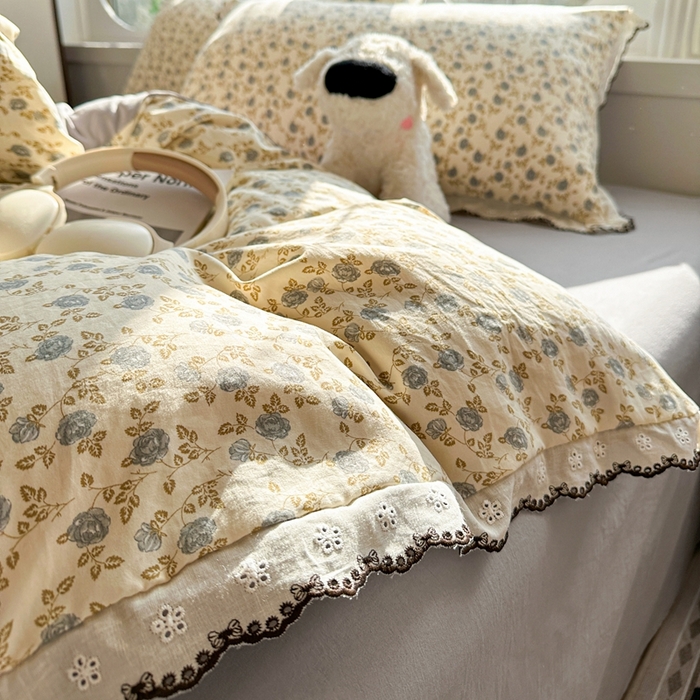 91家纺网 家纺一手货源 找家纺 芯贝儿 2026新款A类仿棉古法水洗棉复古法式花边四件套（提供买家秀） 兰溪