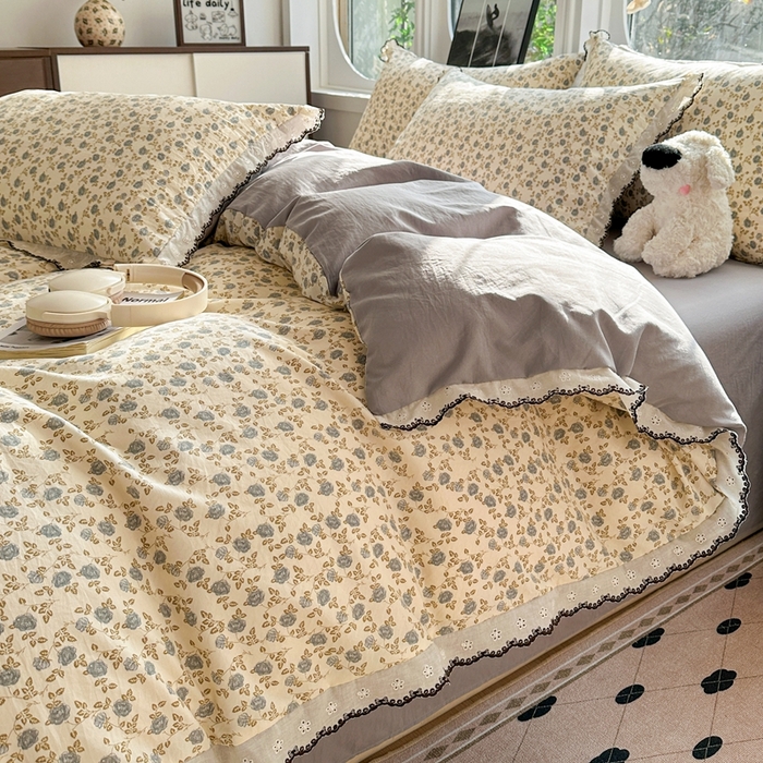 91家纺网 家纺一手货源 找家纺 芯贝儿 2026新款A类仿棉古法水洗棉复古法式花边四件套（提供买家秀） 兰溪