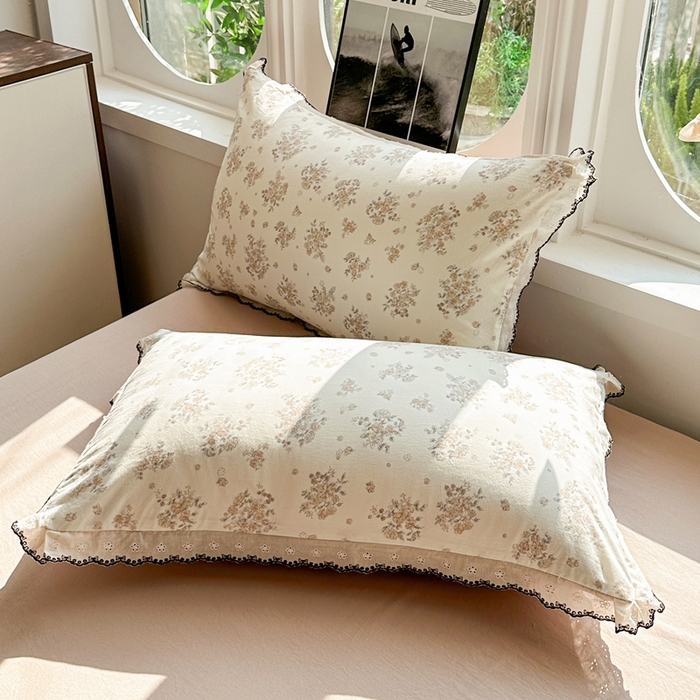 91家纺网 家纺一手货源 找家纺 芯贝儿 2026新款A类仿棉古法水洗棉复古法式花边四件套（提供买家秀） 甜菊