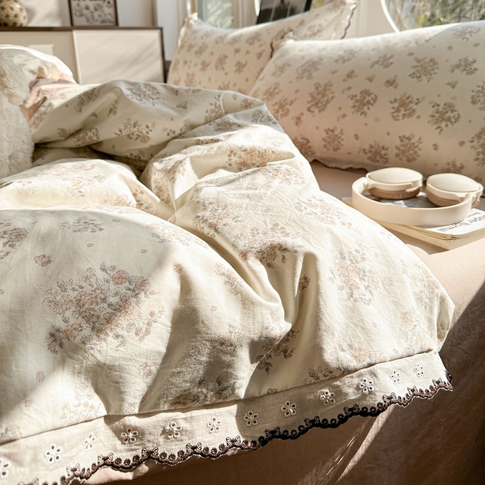 91家纺网 家纺一手货源 找家纺 芯贝儿 2026新款A类仿棉古法水洗棉复古法式花边四件套（提供买家秀） 甜菊
