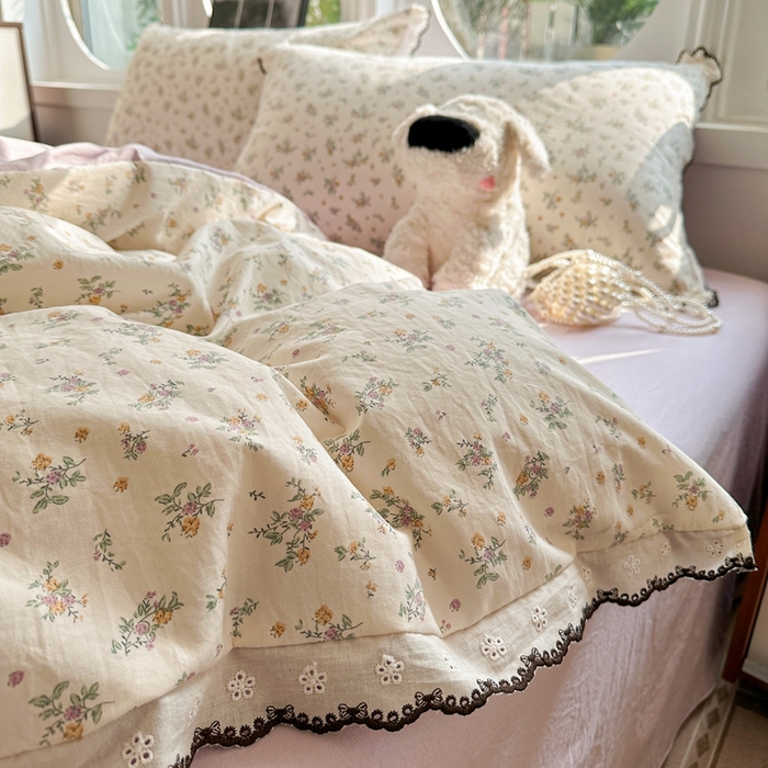 91家纺网 家纺一手货源 找家纺 芯贝儿 2026新款A类仿棉古法水洗棉复古法式花边四件套（提供买家秀） 屹花