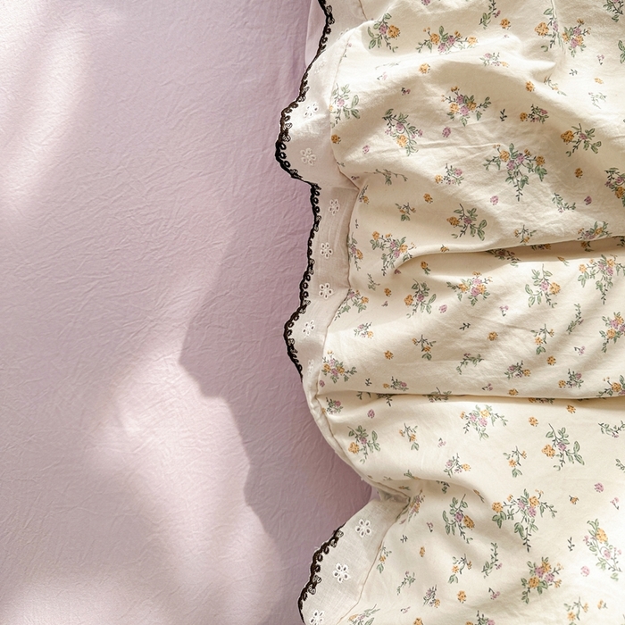 91家纺网 家纺一手货源 找家纺 芯贝儿 2026新款A类仿棉古法水洗棉复古法式花边四件套（提供买家秀） 屹花