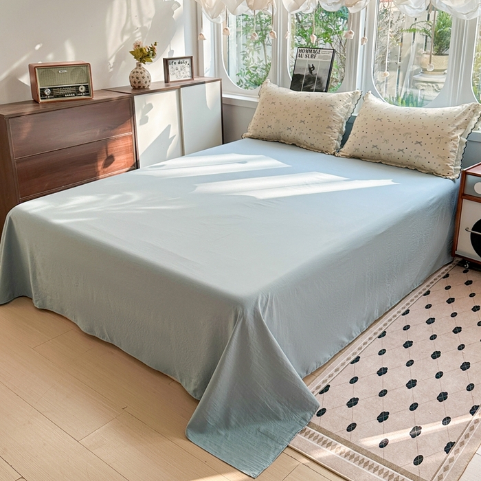 91家纺网 家纺一手货源 找家纺 芯贝儿 2026新款A类仿棉古法水洗棉复古法式花边四件套（提供买家秀） 雨沫