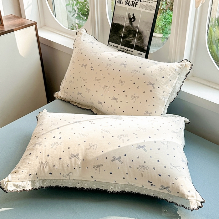 91家纺网 家纺一手货源 找家纺 芯贝儿 2026新款A类仿棉古法水洗棉复古法式花边四件套（提供买家秀） 雨沫