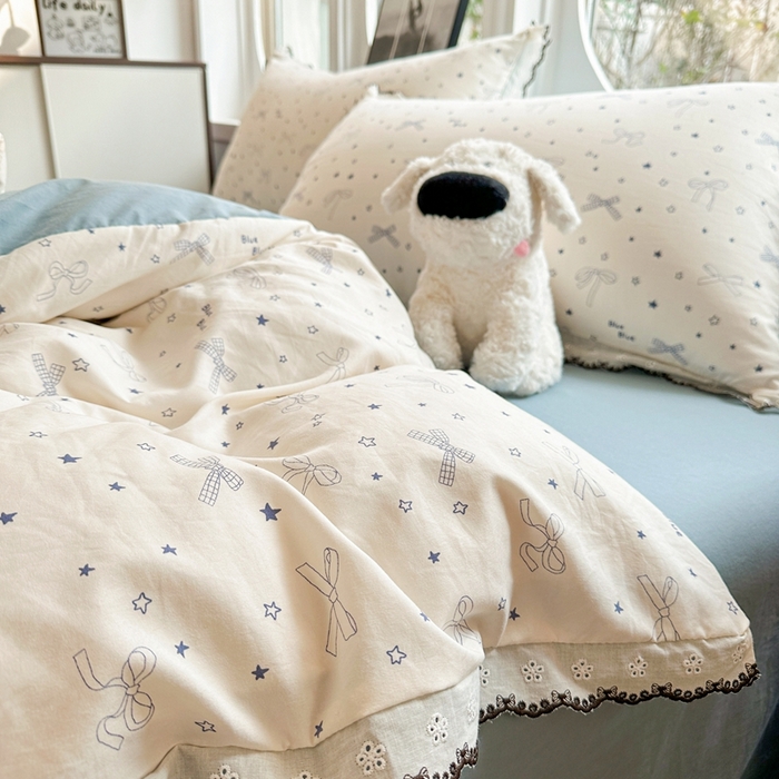 91家纺网 家纺一手货源 找家纺 芯贝儿 2026新款A类仿棉古法水洗棉复古法式花边四件套（提供买家秀） 雨沫