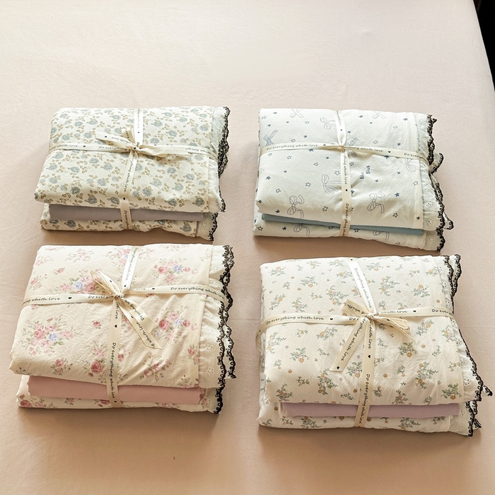 91家纺网 家纺一手货源 找家纺 芯贝儿 2026新款A类仿棉古法水洗棉复古法式花边四件套（提供买家秀） 组合图仅供参考不可下单