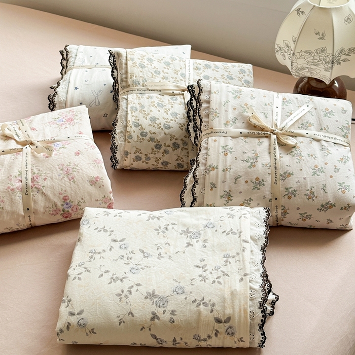 91家纺网 家纺一手货源 找家纺 芯贝儿 2026新款A类仿棉古法水洗棉复古法式花边四件套（提供买家秀） 组合图仅供参考不可下单