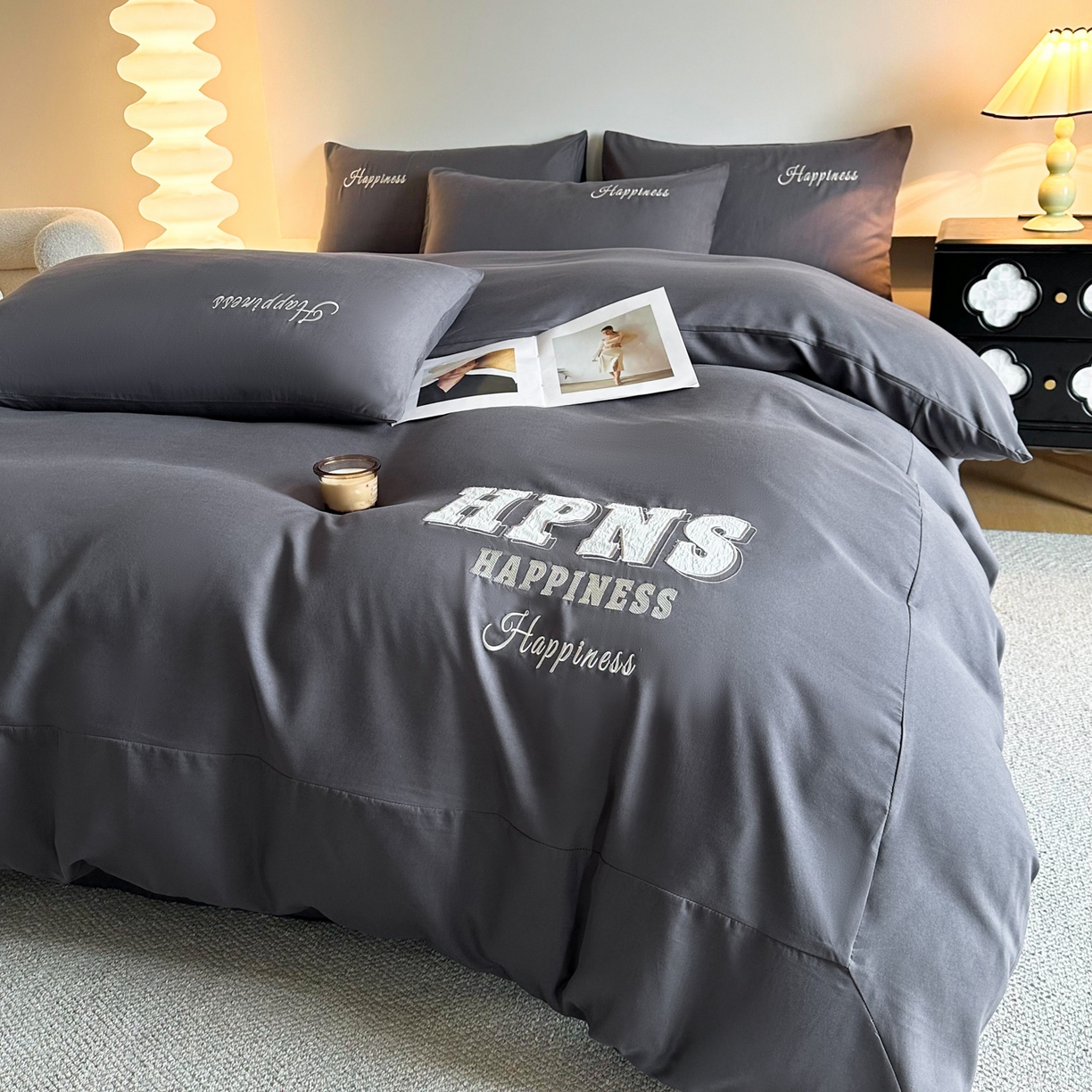 麦空家居 2026新款提花大拼角贴布水洗棉四件套 高级灰