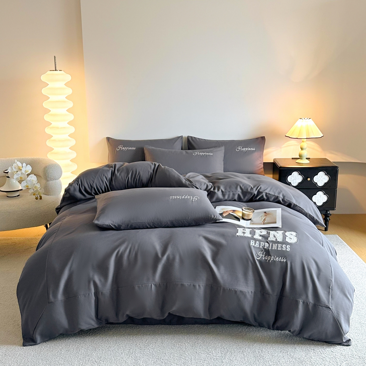 91家纺网 家纺一手货源 找家纺 麦空家居 2026新款提花大拼角贴布水洗棉四件套 高级灰