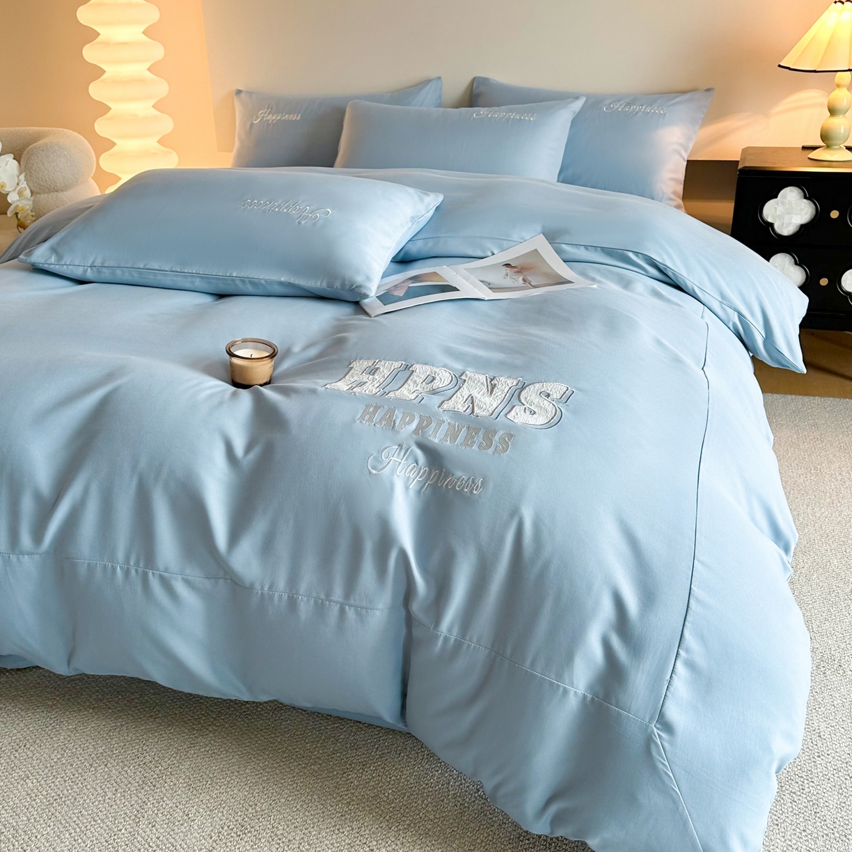 麦空家居 2026新款提花大拼角贴布水洗棉四件套 海青