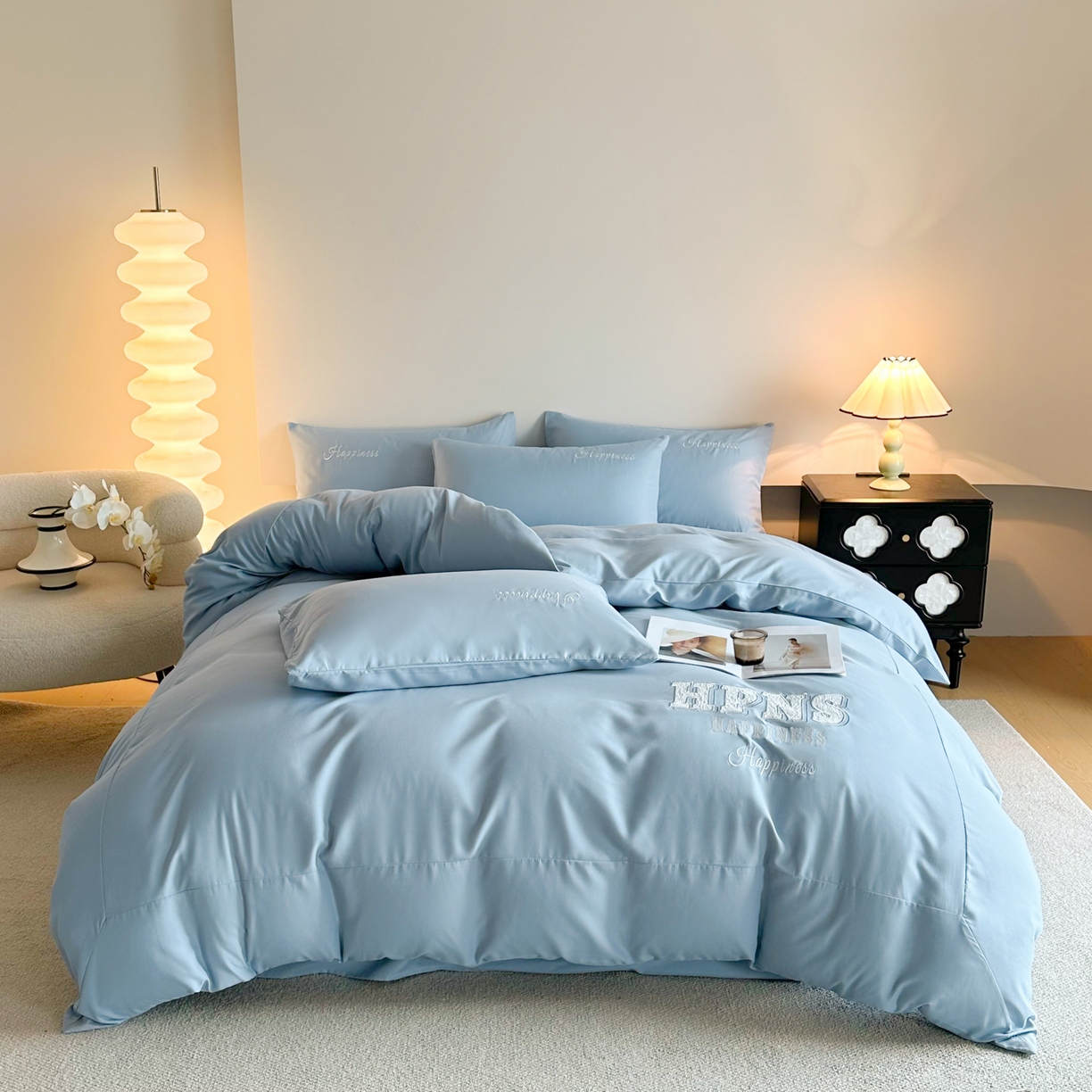 91家纺网 家纺一手货源 找家纺 麦空家居 2026新款提花大拼角贴布水洗棉四件套 海青