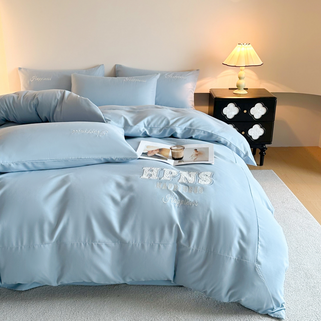 91家纺网 家纺一手货源 找家纺 麦空家居 2026新款提花大拼角贴布水洗棉四件套 海青