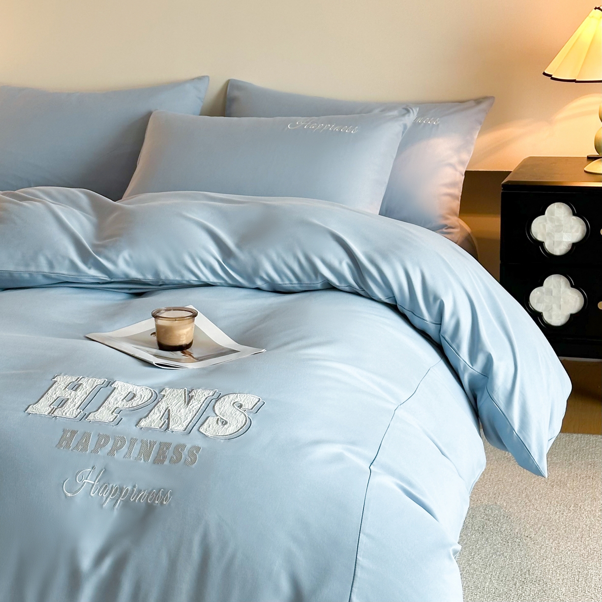 91家纺网 家纺一手货源 找家纺 麦空家居 2026新款提花大拼角贴布水洗棉四件套 海青