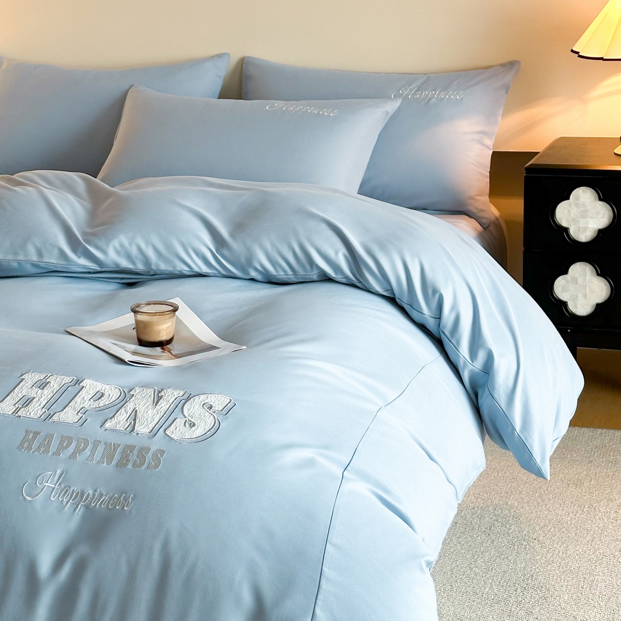 91家纺网 家纺一手货源 找家纺 麦空家居 2026新款提花大拼角贴布水洗棉四件套 海青