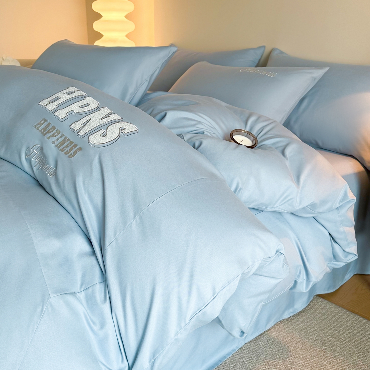 91家纺网 家纺一手货源 找家纺 麦空家居 2026新款提花大拼角贴布水洗棉四件套 海青