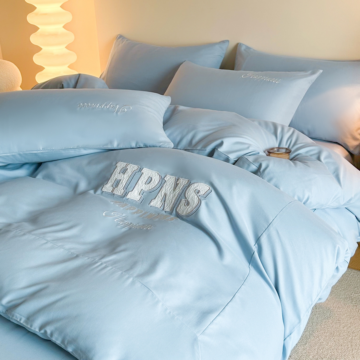 91家纺网 家纺一手货源 找家纺 麦空家居 2026新款提花大拼角贴布水洗棉四件套 海青