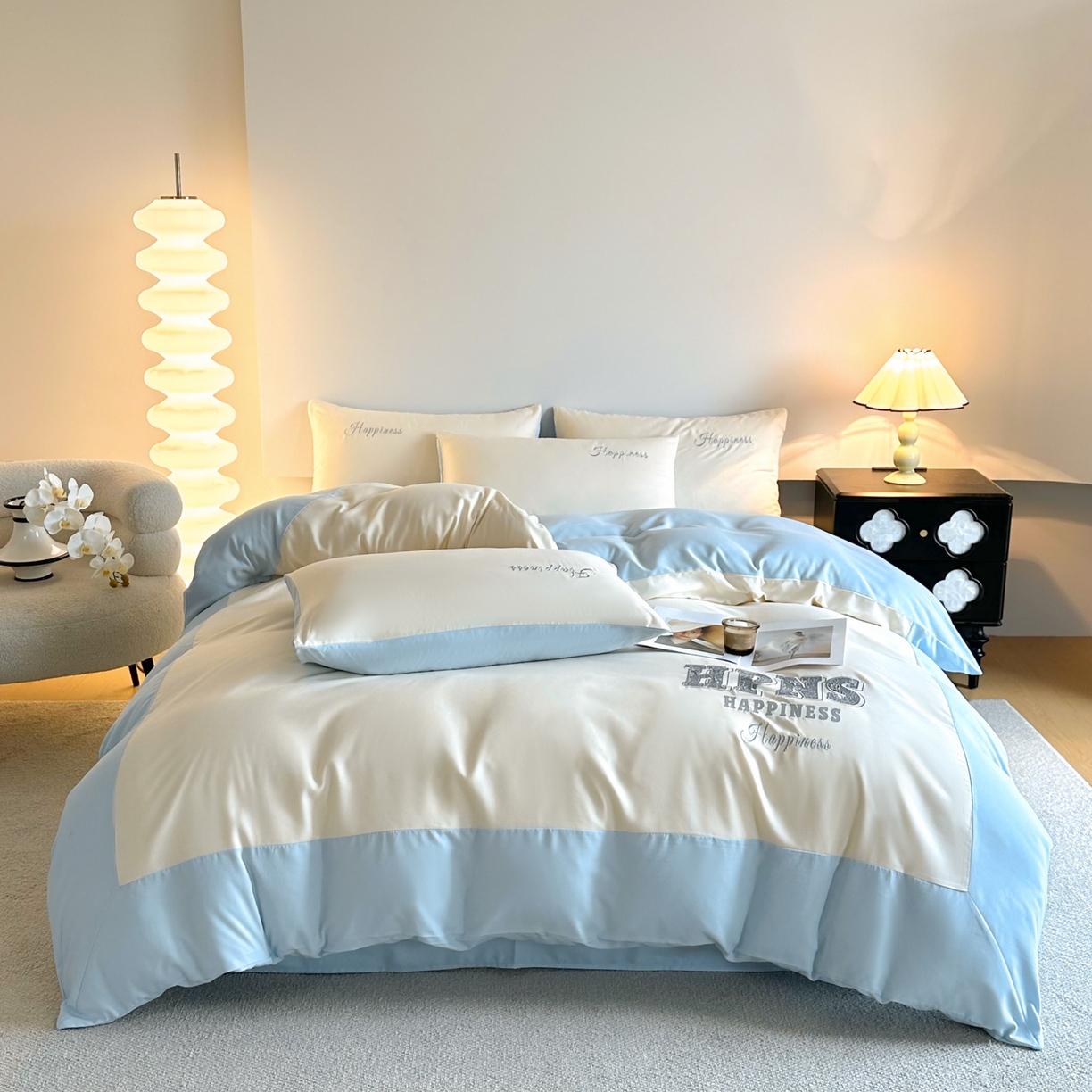 91家纺网 家纺一手货源 找家纺 麦空家居 2026新款提花大拼角贴布水洗棉四件套 奶昔白