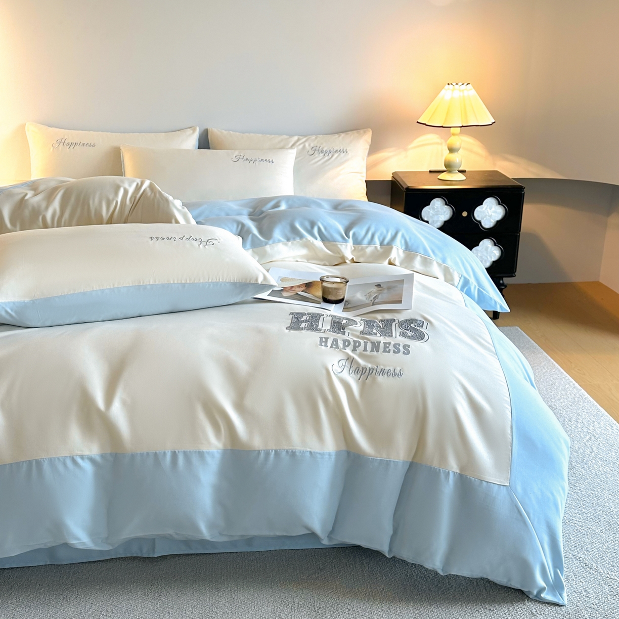 91家纺网 家纺一手货源 找家纺 麦空家居 2026新款提花大拼角贴布水洗棉四件套 奶昔白