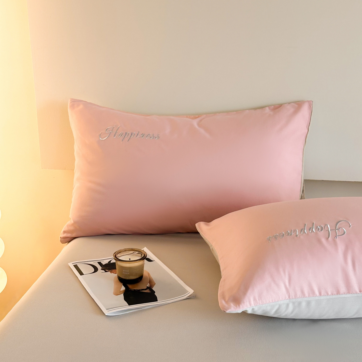 91家纺网 家纺一手货源 找家纺 麦空家居 2026新款提花大拼角贴布水洗棉四件套 奶油粉