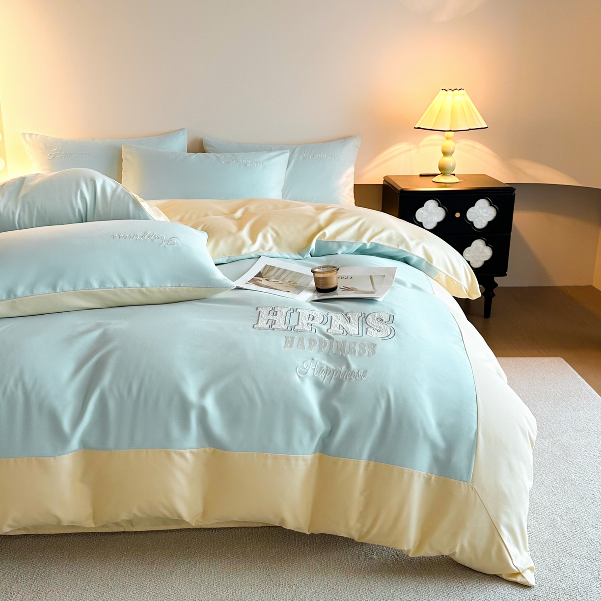 91家纺网 家纺一手货源 找家纺 麦空家居 2026新款提花大拼角贴布水洗棉四件套 梵星兰