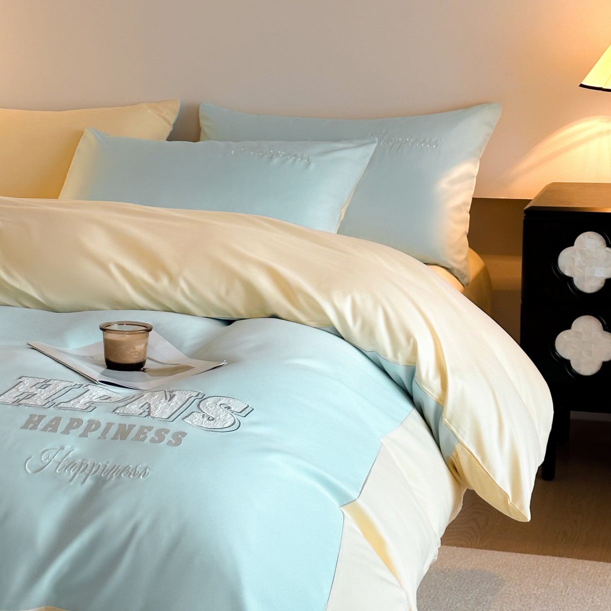 91家纺网 家纺一手货源 找家纺 麦空家居 2026新款提花大拼角贴布水洗棉四件套 梵星兰