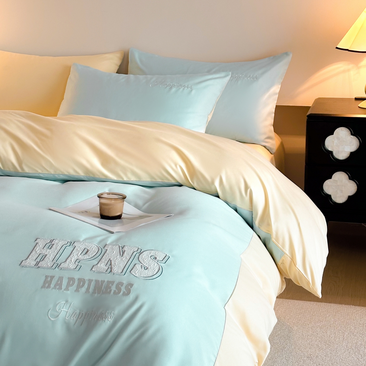 91家纺网 家纺一手货源 找家纺 麦空家居 2026新款提花大拼角贴布水洗棉四件套 梵星兰