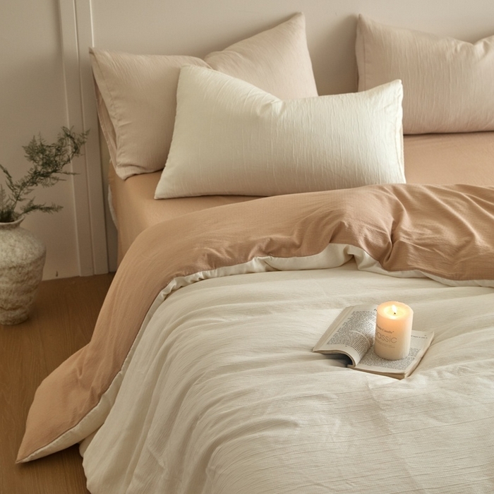 91家纺网 家纺一手货源 找家纺 （总）麦空家居 2025新款无印风竹麻皱纱简约纯色四件套