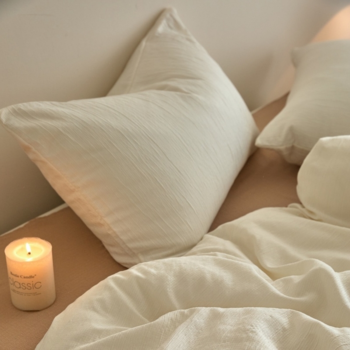 91家纺网 家纺一手货源 找家纺 （总）麦空家居 2025新款无印风竹麻皱纱简约纯色四件套