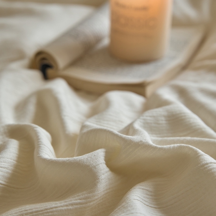 91家纺网 家纺一手货源 找家纺 麦空家居 2025新款无印风竹麻皱纱简约纯色四件套 奶昔白-卡其