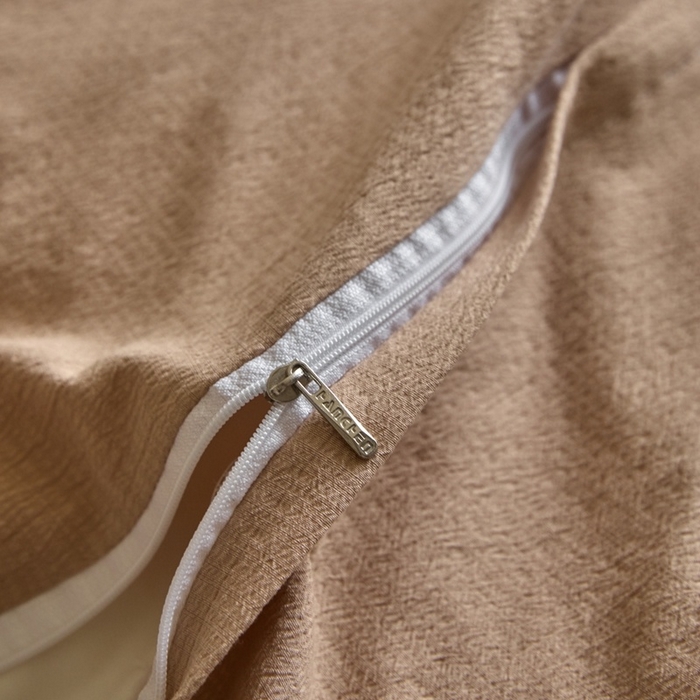 91家纺网 家纺一手货源 找家纺 麦空家居 2025新款无印风竹麻皱纱简约纯色四件套 奶昔白-卡其