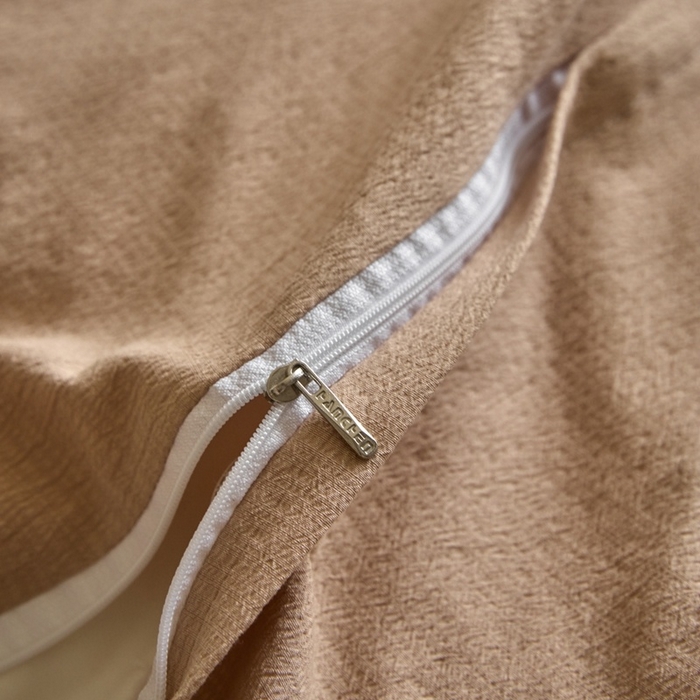 91家纺网 家纺一手货源 找家纺 麦空家居 2025新款无印风竹麻皱纱简约纯色四件套 果绿-卡其