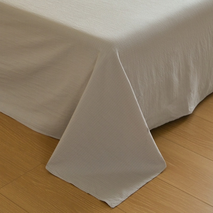 91家纺网 家纺一手货源 找家纺 麦空家居 2025新款无印风竹麻皱纱简约纯色四件套 奶油粉-山灰