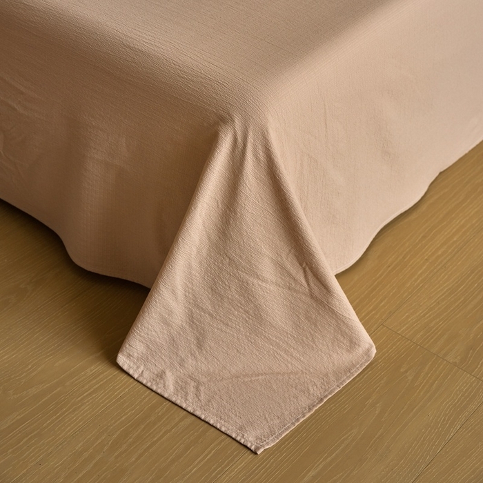 91家纺网 家纺一手货源 找家纺 麦空家居 2025新款无印风竹麻皱纱简约纯色四件套 香槟-卡其