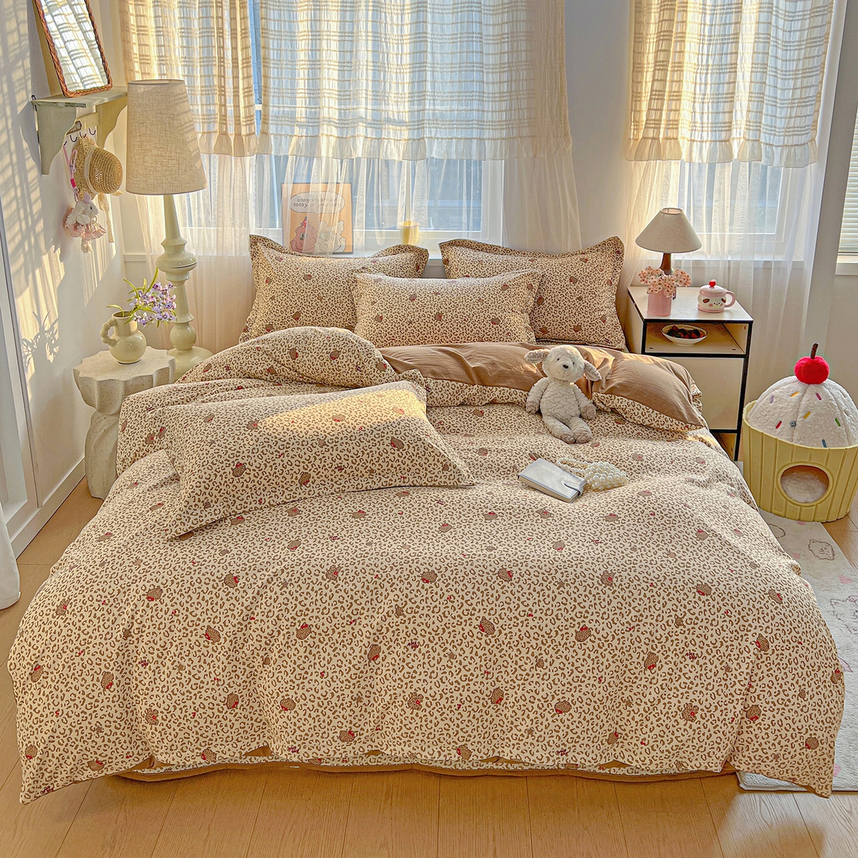 91家纺网 家纺一手货源 找家纺 仟网汇 2026新款亲肤舒适仿棉印花床盖四件套 豹纹喵咖