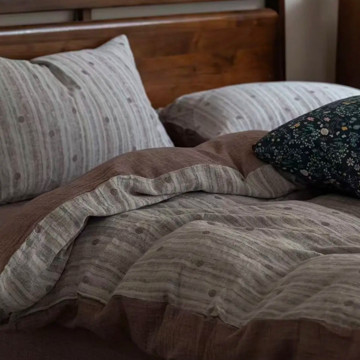 91家纺网 家纺一手货源 找家纺 （总）仰望棉麻双层纱供应链 2026新款波点全棉纯棉色织提花双层纱四件套