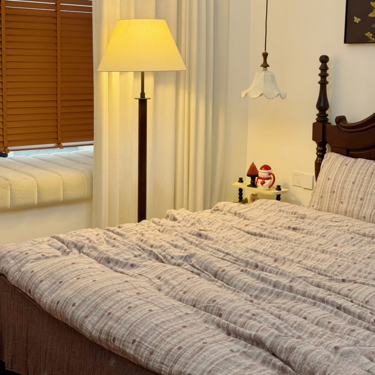 91家纺网 家纺一手货源 找家纺 （总）仰望棉麻双层纱供应链 2026新款波点全棉纯棉色织提花双层纱四件套