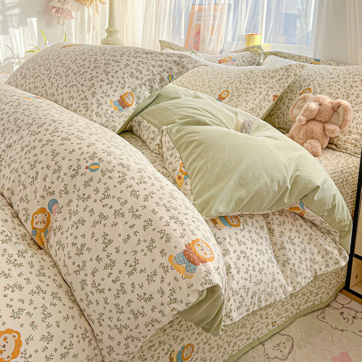 仟网汇 2026新款亲肤舒适仿棉印花床盖四件套 马戏团