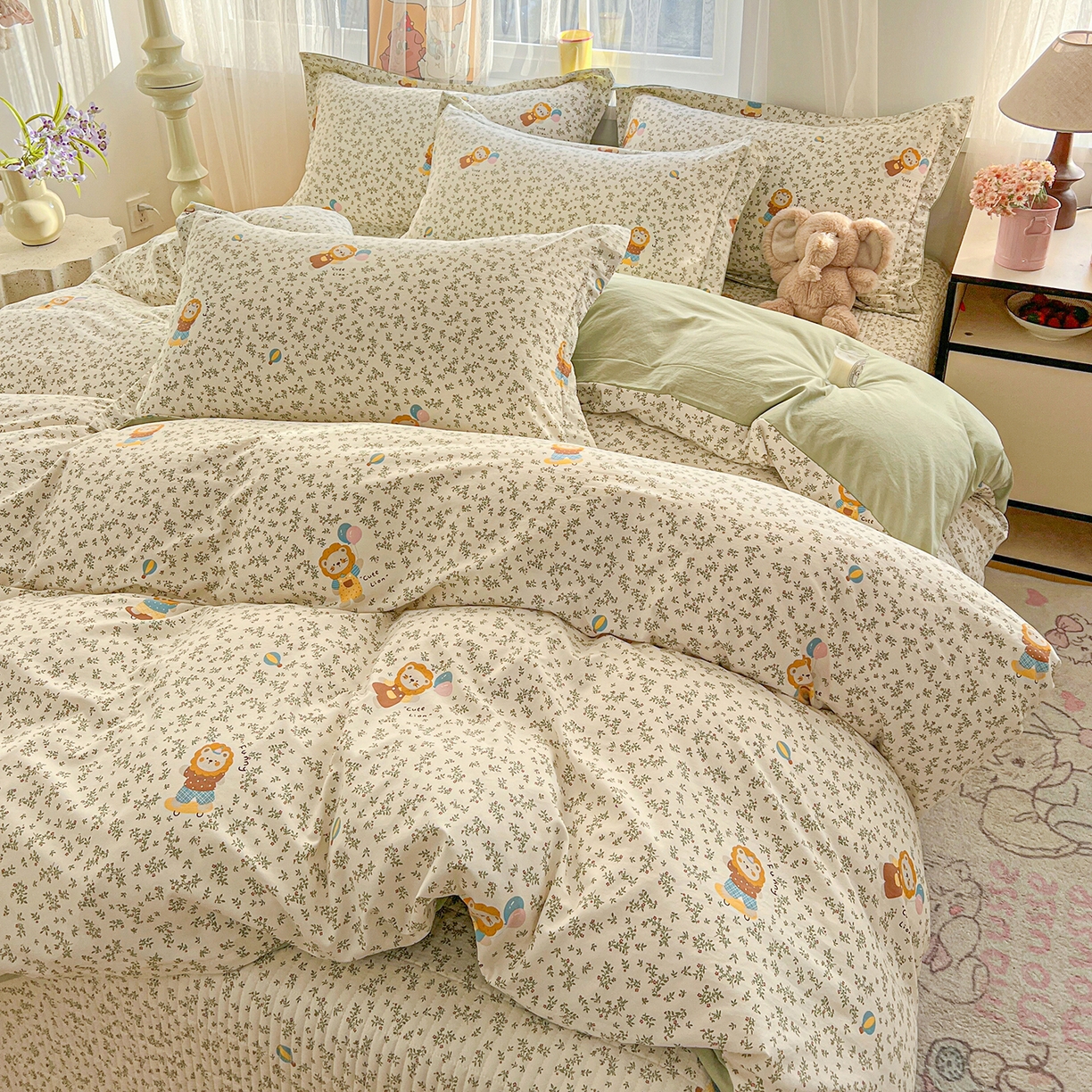 91家纺网 家纺一手货源 找家纺 仟网汇 2026新款亲肤舒适仿棉印花床盖四件套 马戏团