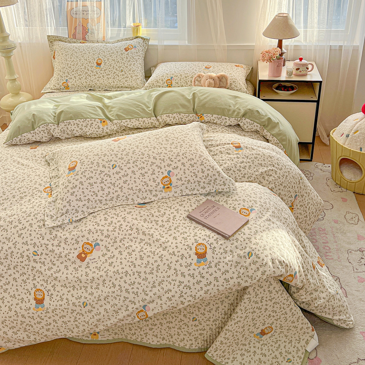 91家纺网 家纺一手货源 找家纺 仟网汇 2026新款亲肤舒适仿棉印花床盖四件套 马戏团