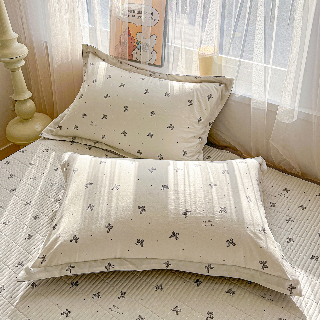 91家纺网 家纺一手货源 找家纺 仟网汇 2026新款亲肤舒适仿棉印花床盖四件套 梦幻灰