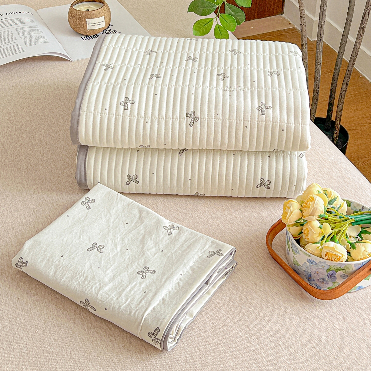 91家纺网 家纺一手货源 找家纺 仟网汇 2026新款亲肤舒适仿棉印花床盖四件套 梦幻灰