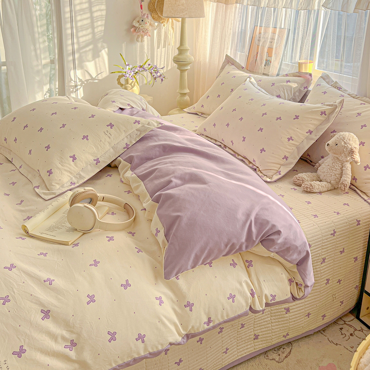 91家纺网 家纺一手货源 找家纺 仟网汇 2026新款亲肤舒适仿棉印花床盖四件套 梦幻紫