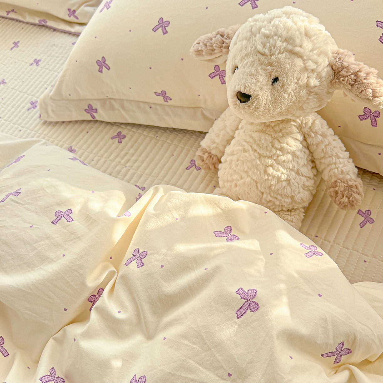 91家纺网 家纺一手货源 找家纺 仟网汇 2026新款亲肤舒适仿棉印花床盖四件套 梦幻紫