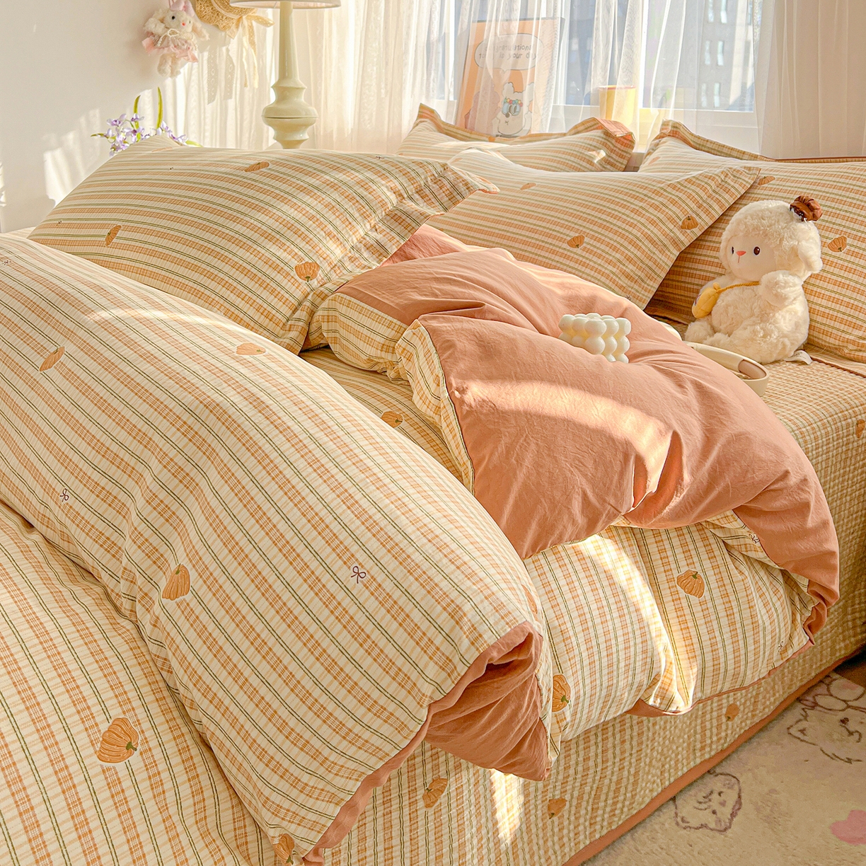 仟网汇 2026新款亲肤舒适仿棉印花床盖四件套 南瓜季