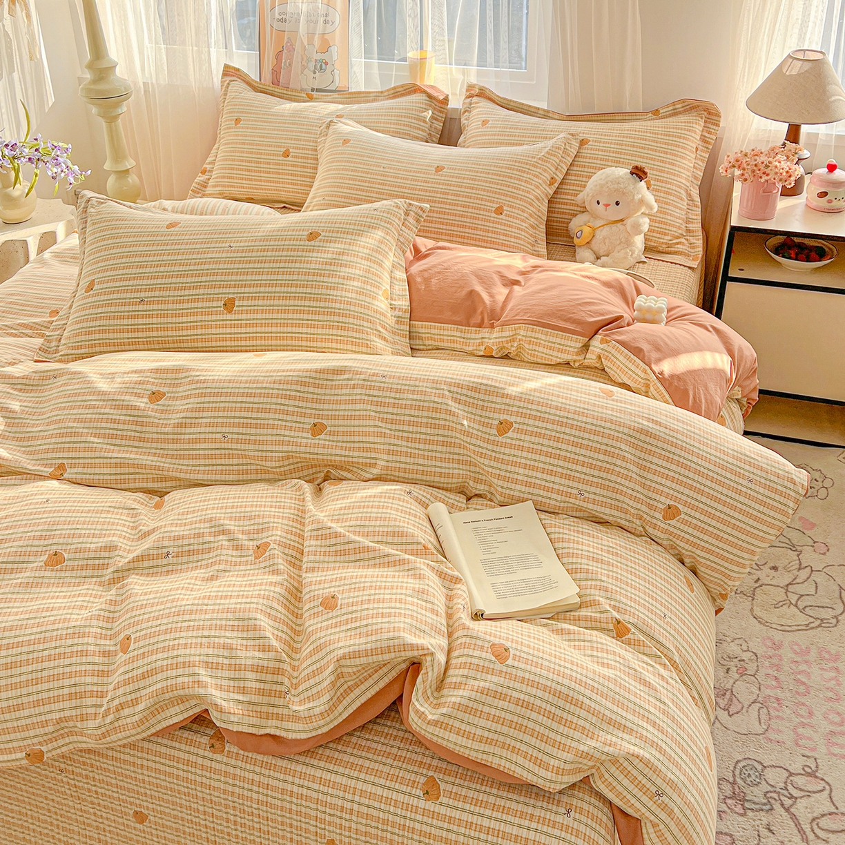 91家纺网 家纺一手货源 找家纺 仟网汇 2026新款亲肤舒适仿棉印花床盖四件套 南瓜季